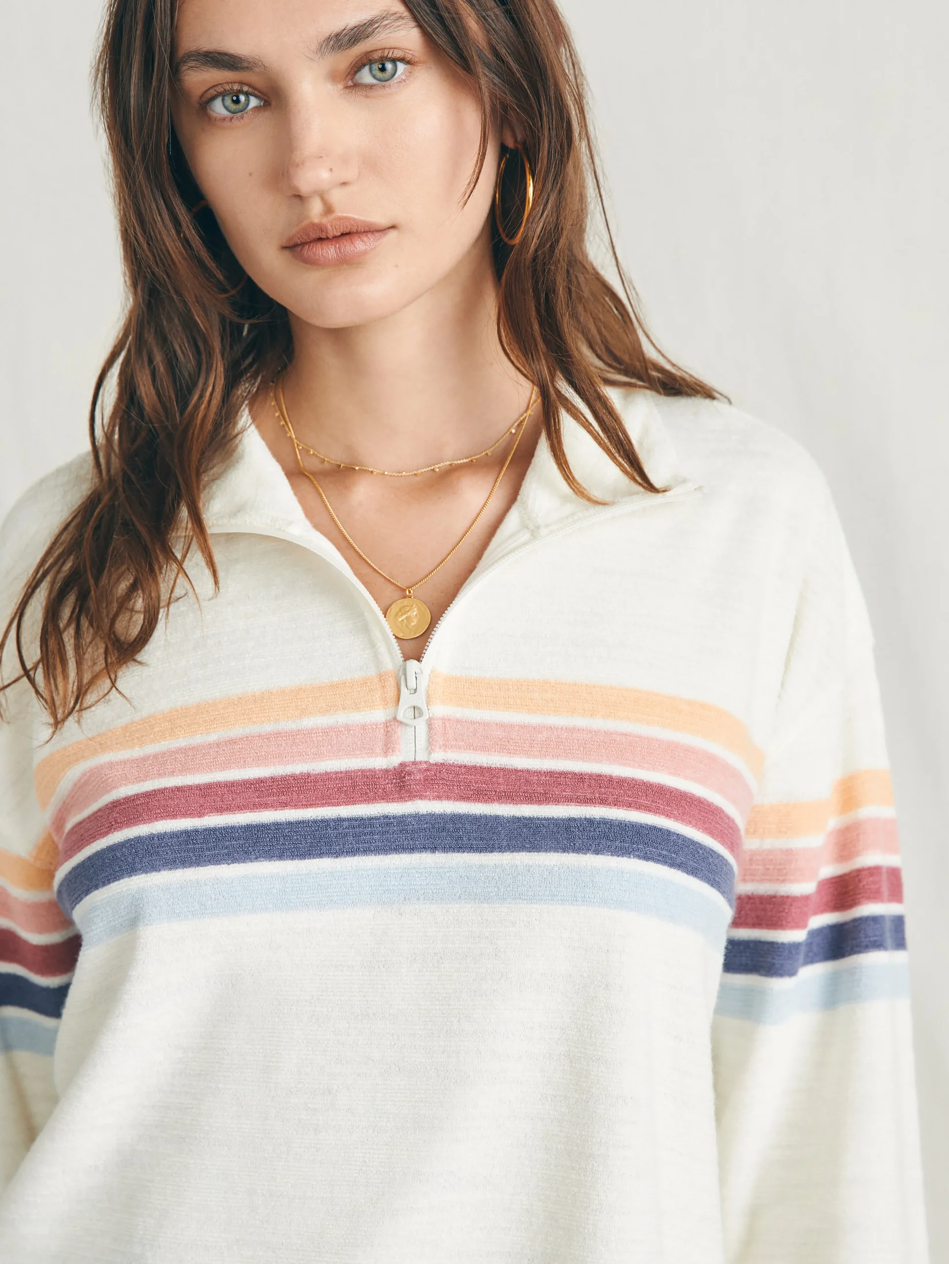 Discount Cabana Towel Terry Quarter Zip - Women Hoodies & Sweatshirts