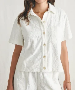 New Cabana Towel Terry Short Sleeve Button Up - Women Shirts & Tops