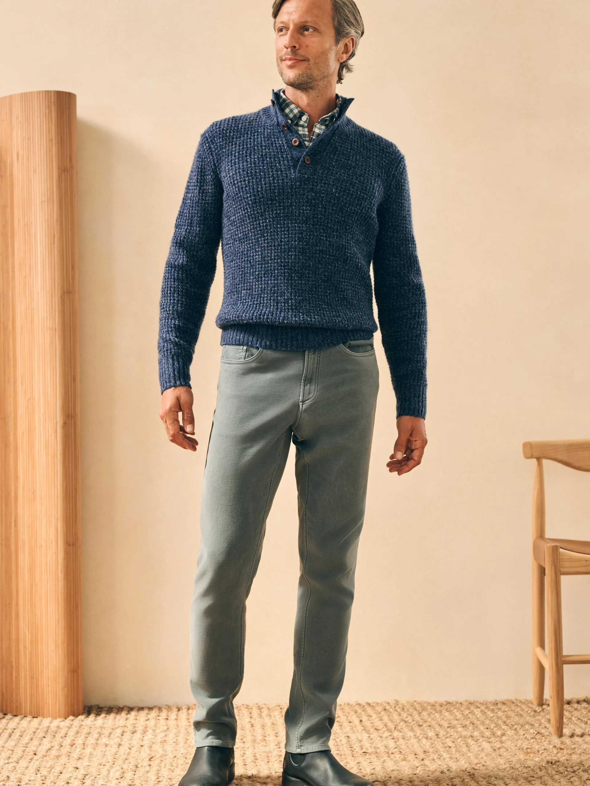 Online Cashmere Wool Quarter Button Sweater - Sweaters