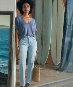 Hot Oceanside Linen V-Neck Tee - Women T-Shirts