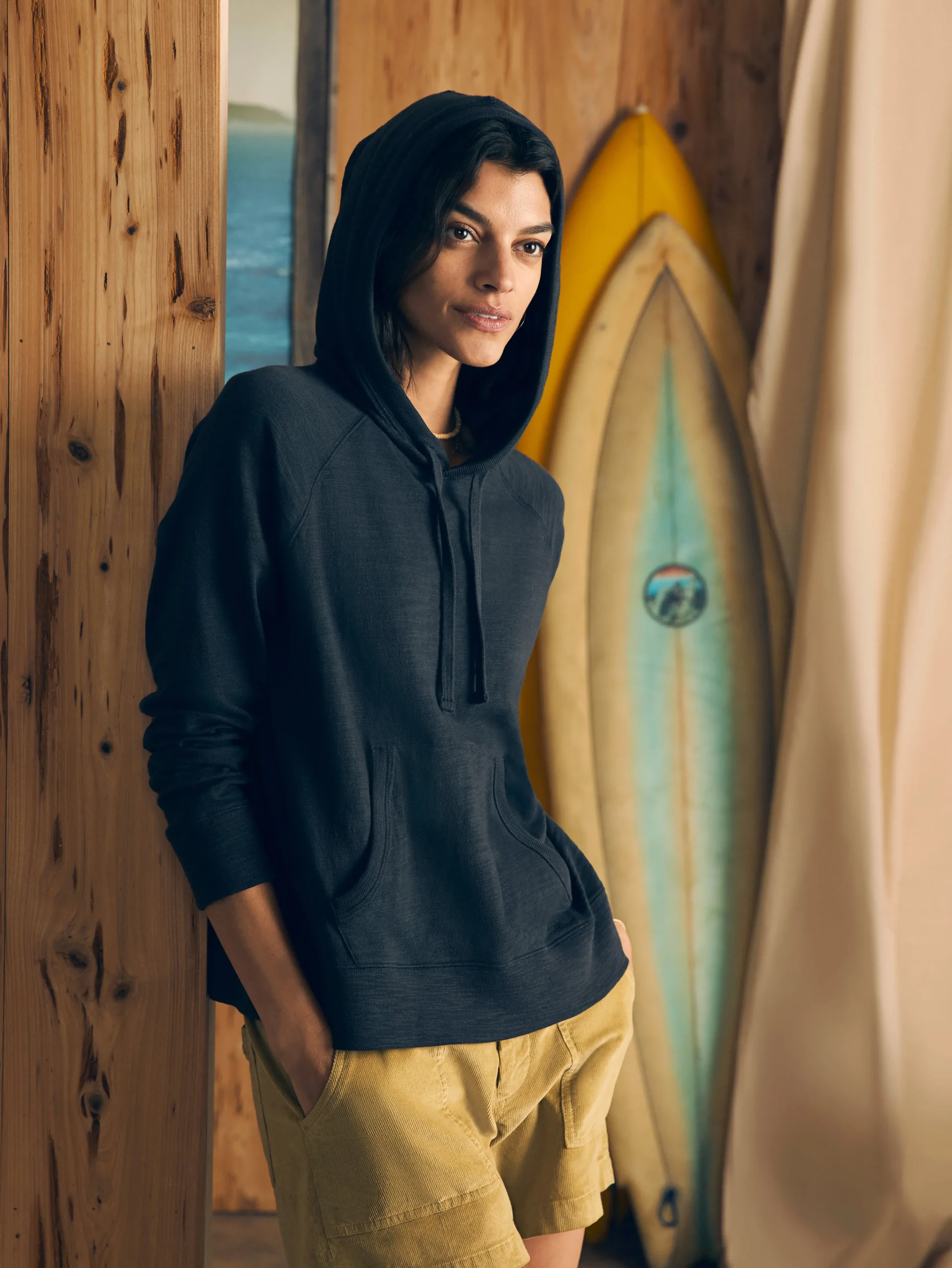 Hot Sunwashed Slub Hoodie - Women Hoodies & Sweatshirts
