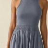 Clearance Tropical Cotton Ribbed Tank Dress - Women Dresses